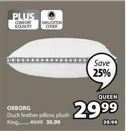 JYSK ORBORG Duck feather pillow offer