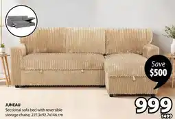 JYSK JUNEAU Sectional sofa bed with reversible storage chaise offer