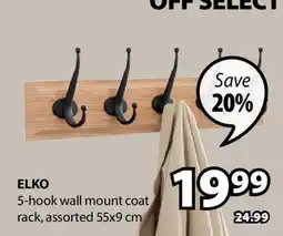 JYSK ELKO 5-hook wall mount coat rack offer