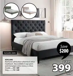 JYSK KOVLAND Bed frame with button-tufted black velour headboard offer