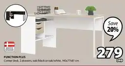 JYSK FUNCTION PLUS Corner desk, 2 drawers, oak/black or offer