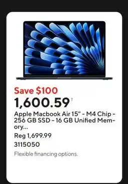 Staples Apple Macbook Air 15 - M4 Chip - 256 GB SSD - 16 GB Unified Memory - Midnight - English offer