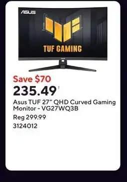 Staples Asus TUF 27 QHD Curved Gaming Monitor - VG27WQ3B offer