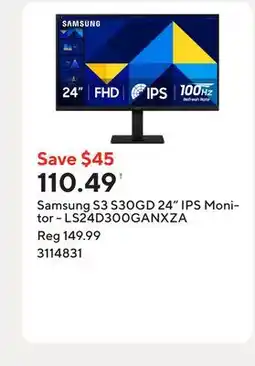 Staples Samsung S3 S30GD 24 IPS Monitor - LS24D300GANXZA offer