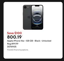 Staples Apple iPhone 16e - 128 GB - Black - Unlocked offer