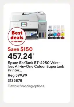 Staples Epson EcoTank ET-4950 Wireless All-in-One Colour Supertank Printer ñ White offer