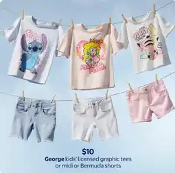 Walmart George kids' licensed graphic tees or midi or Bermuda shorts offer