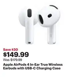 Best Buy Apple AirPods 4 In-Ear True Wireless Earbuds with USB-C Charging Case offer