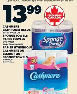 Valu-mart PAPIER HYGIÉNIQUE CASHMERE, 20=60 ROLLS OU ESSUIE-TOUT SPONGE TOWELS, 6=12 ROLLS offer
