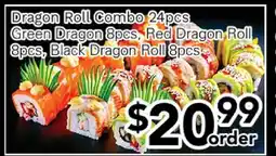 Ample Food Market Dragon Roll Combo 24pcs Green Dragon 8pcs, Red Dragon Roll 8pcs, Black Dragon Roll 8pcs offer