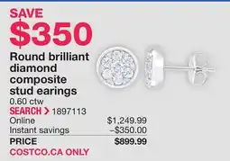 Costco Round brilliant diamond composite stud earings offer