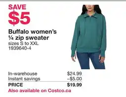 Costco Buffalo women's ¼ zip sweater offer