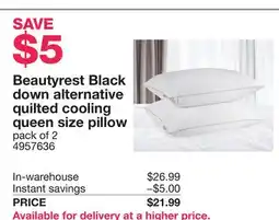 Costco Beautyrest Black down alternative quilted cooling queen size pillow offer