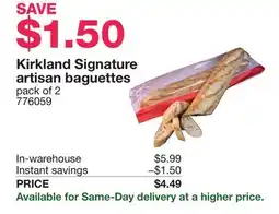 Costco Kirkland Signature artisan baguettes offer