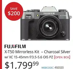 Vistek Fujifilm X-T50 Mirrorless Kit – Charcoal Silver w/ XC 15-45mm f/3.5-5.6 OIS PZ [open box] offer