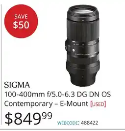 Vistek SIGMA 100-400mm f/5.0-6.3 DG DN OS Contemporary – E-Mount offer
