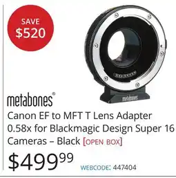 Vistek Metabones Canon EF to MFT T Lens Adapter 0.58x for Blackmagic Design Super 16 Cameras – Black offer