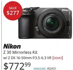 Vistek Z 30 Mirrorless Kit w/ Z DX 16-50mm f/3.5-6.3 VR offer