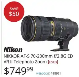 Vistek NIKKOR AF-S 70-200mm f/2.8G ED VR II Telephoto Zoom offer