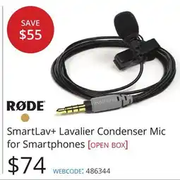 Vistek Rode SmartLav+ Lavalier Condenser Mic for Smartphones [open box] offer