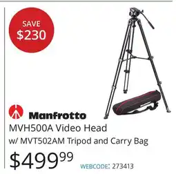Vistek Manfrotto MVH500A Video Head w/ MVT502AM Tripod and Carry Bag offer