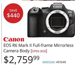 Vistek Canon EOS R6 Mark II Full-frame Mirrorless Camera Body [open box] offer