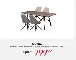 Meubles RD Juliana - Sintered Stone Table and 4 Kitchen Armchairs - Cream and Grey offer