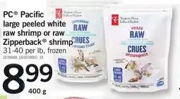 Loblaws PC pacific large peeled white zipperback shrimp offer