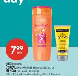 Shoppers Drug Mart göt2b STYLING, L'ORÉAL HAIR EXPERTISE SHAMPOO (591mL) or MONDAY HAIR CARE PRODUCTS offer