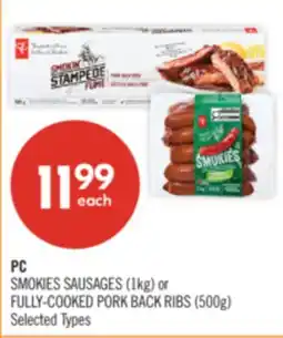 Shoppers Drug Mart PC SMOKIES SAUSAGES (1kg) or FULLY-COOKED PORK BACK RIBS (500g) offer