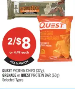 Shoppers Drug Mart QUEST PROTEIN CHIPS (32g), GRENADE or QUEST PROTEIN BAR (60g) offer