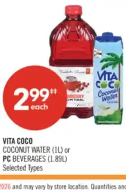 Shoppers Drug Mart VITA COCO COCONUT WATER (1L) or PC BEVERAGES (1.89L) offer