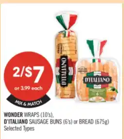 Shoppers Drug Mart WONDER WRAPS (10's) D'ITALIANO SAUSAGE BUNS (6's) or BREAD (675g) offer