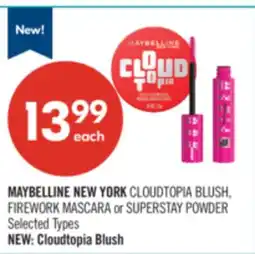 Shoppers Drug Mart MAYBELLINE NEW YORK CLOUDTOPIA BLUSH, FIREWORK MASCARA or SUPERSTAY POWDER offer