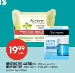 Shoppers Drug Mart NEUTROGENA, AVEENO DUO WIPES (2 x 25's) or NEUTROGENA HYDRO BOOST FACIAL MOISTURIZERS offer