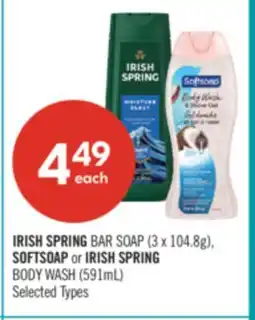 Shoppers Drug Mart IRISH SPRING BAR SOAP (3 x 104.8g), SOFTSOAP or IRISH SPRING BODY WASH (591mL) offer
