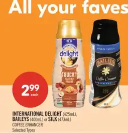 Shoppers Drug Mart INTERNATIONAL DELIGHT (425mL), BAILEYS (400mL) or SILK (473mL) COFFEE ENHANCER offer