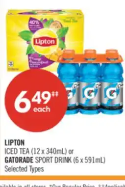Shoppers Drug Mart LIPTON ICED TEA (12 x 340mL) or GATORADE SPORT DRINK (6 x 591mL) offer