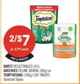 Shoppers Drug Mart HARTZ DELECTABLES (4's), GREENIES FELINE DENTAL (60g) or TEMPTATIONS (180g) CAT TREATS offer
