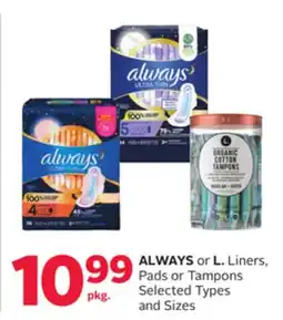 Rexall ALWAYS or L. Liners, Pads or Tampons offer