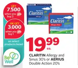 Rexall CLARITIN Allergy and Sinus 30' s or AERIUS Double Action 20' s offer