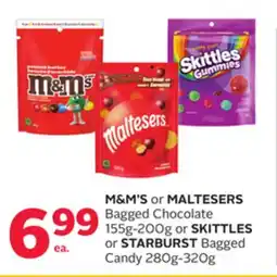Rexall M & M' S or MALTESERS Bagged Chocolate 155g-200g or SKITTLES or STARBURST Bagged Candy 280g-320g offer