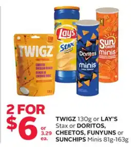 Rexall TWIGZ 130g or LAY'S Stax or DORITOS, CHEETOS, FUNYUNS or SUNCHIPS Minis 81g-163g offer
