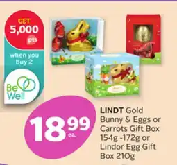 Rexall LINDT Gold Bunny & Eggs or Carrots Gift Box 154g-172g or Lindor Egg Gift Box 210g offer