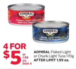 Rexall ADMIRAL Flaked Light or Chunk Light Tuna offer