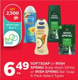 Rexall SOFTSOAP or IRISH SPRING Body Wash 591mL or IRISH SPRING Bar Soap 6-Pack offer