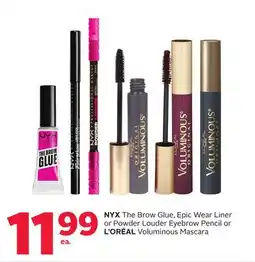 Rexall NYX The Brow Glue, Epic Wear Liner or Powder Louder Eyebrow Pencil or L' ORÉAL Voluminous Mascara offer
