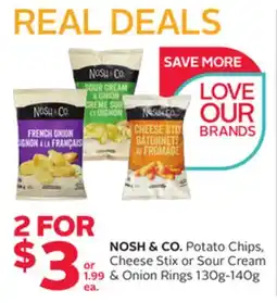 Rexall NOSH & CO. Potato Chips, Cheese Stix or Sour Cream & Onion Rings 130g-140g offer