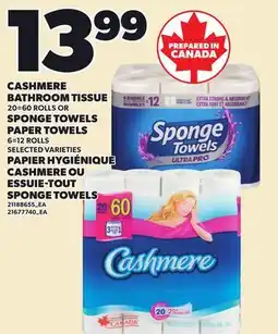Independent City Market CASHMERE BATHROOM TISSUE 20 = 60 ROLLS OR SPONGE TOWELS PAPER TOWELS 6 = 12 ROLLS offer