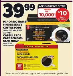 Independent City Market PC OR NO NAME SINGLE SERVE COFFEE PODS, 72/102'S offer